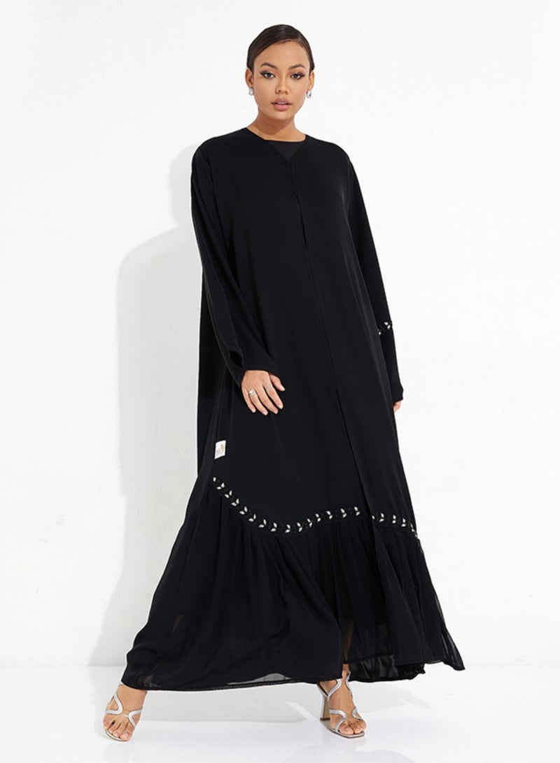 روزيت عباية عباءة ندى أنيقة  مزينة بحجر شك يدوي و تصميم مطوي من الأسفل بالشيفون - Image 1