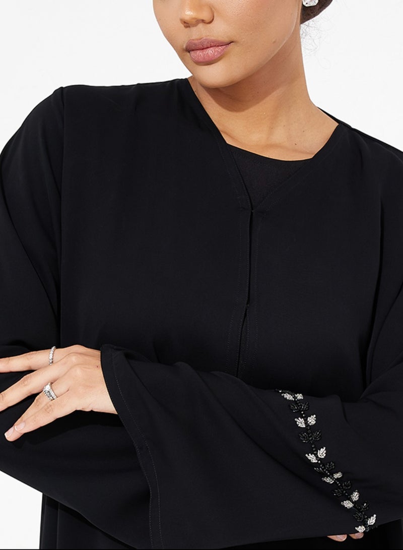 روزيت عباية عباءة ندى أنيقة  مزينة بحجر شك يدوي و تصميم مطوي من الأسفل بالشيفون - Image 2