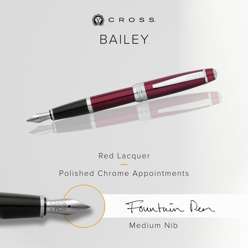 Cross Bailey Refillable Fountain Presented in a Premium Gift Box - Medium Point, Black Ink, Red - Image 2