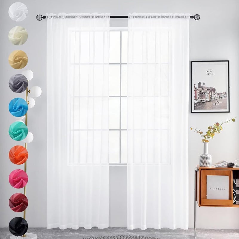 youleyar Sheer Rod Pocket Curtain Voile Draperies 2 Panels White Beige Black Grey Coffee 52 Inch Width 63 Inch Long 1 Pair for Kitchen Bedroom Children Living Room Yard (Optical White 52Wx63L) - Image 3