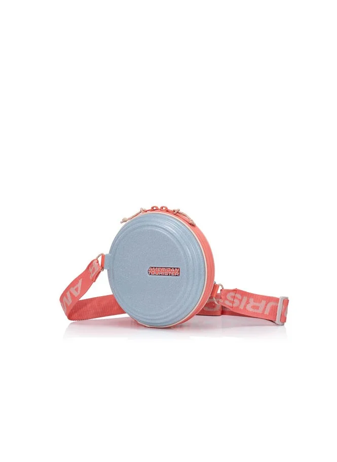 امريكان توريستر American Tourister Rollio U Mini Crossbody Bag - Silver/Glitter/Salmon - 3 Years Global Warranty