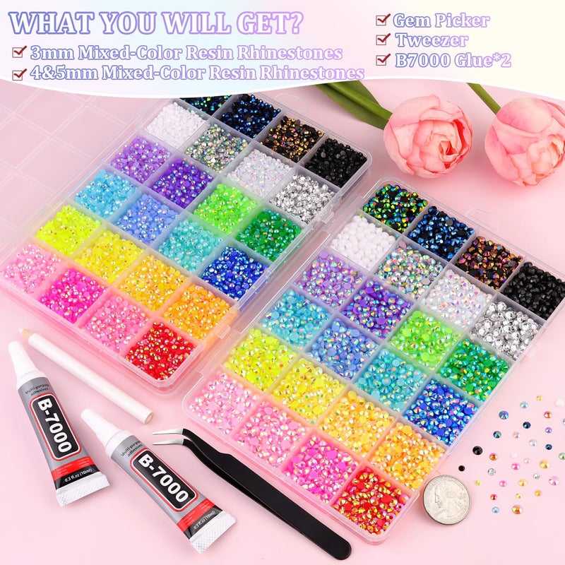 TINKRSTUFF 2 Boxes 3+4/5mm Jelly Rhinestones for Bedazzling, 22000Pcs Multicolor Flatback Resin Gems for Crafting, Bedazzler Kit with 2Pcs 10ml B7000 Jewelry Glue for DIY Crafts Book Fabric Decor Nail Art - Image 2