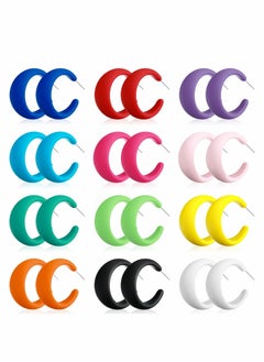 12 Pairs Acrylic Earrings Colorful Hoop Earrings Trendy Earrings Chunky Earrings Cute Candy Earrings Jewelry for Women