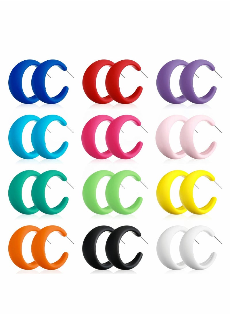 SYOSI - 12 Pairs Acrylic Earrings Colorful Hoop Earrings Trendy Earrings Chunky Earrings Cute Candy Earrings Jewelry for Women - Image 1