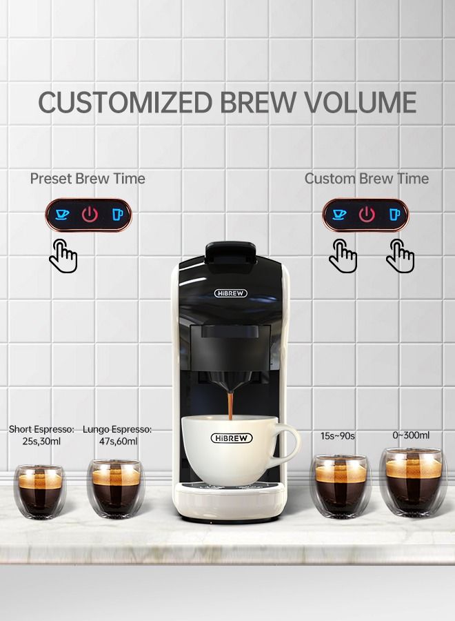 هيبرو ماكينة قهوة إسبريسو متعددة الوظائف HiBREW 4 في 1، لتحضير القهوة الساخنة والباردة، مع 4 محولات لكبسولات قهوة Nes وDG وESE المطحونة، لون أبيض H1A - Image 4