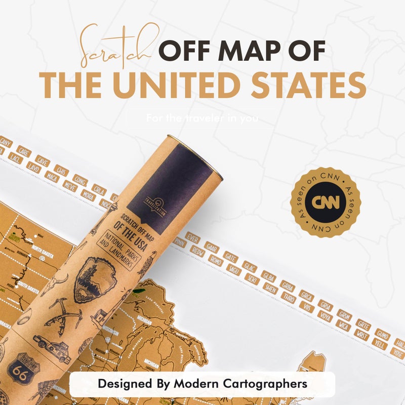 Travelization خريطة الولايات المتحدة القابلة للخدش من ترافليزايشن 24" × 17" خريطة خدش قابلة للإطار مع الحدائق الوطنية، أعلى القمم والألوان الزاهية، مثالية للمسافرين، بيضاء - Image 2