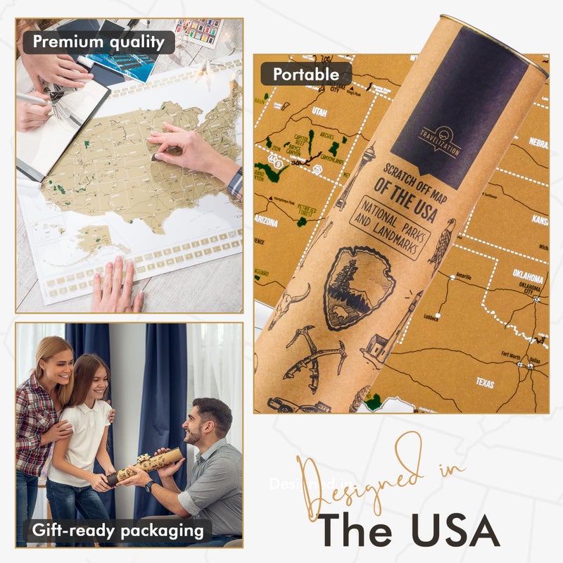 Travelization خريطة الولايات المتحدة القابلة للخدش من ترافليزايشن 24" × 17" خريطة خدش قابلة للإطار مع الحدائق الوطنية، أعلى القمم والألوان الزاهية، مثالية للمسافرين، بيضاء - Image 4