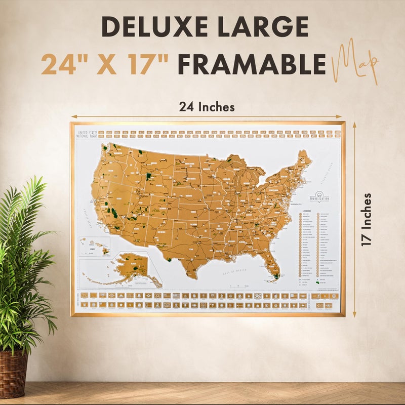 Travelization خريطة الولايات المتحدة القابلة للخدش من ترافليزايشن 24" × 17" خريطة خدش قابلة للإطار مع الحدائق الوطنية، أعلى القمم والألوان الزاهية، مثالية للمسافرين، بيضاء - Image 5