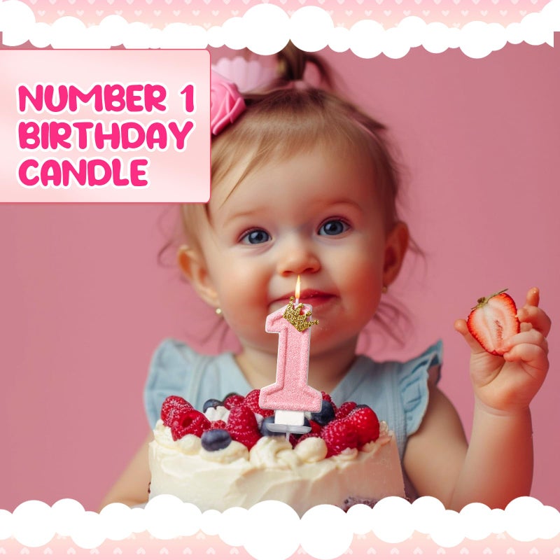 Conelist Crown 1 Candle for First Birthday Pink Number 1 Candle Berry One Glitter Cake Topper for Crown 1st Birthday Party Supplies Anniversary Decorations - Image 4