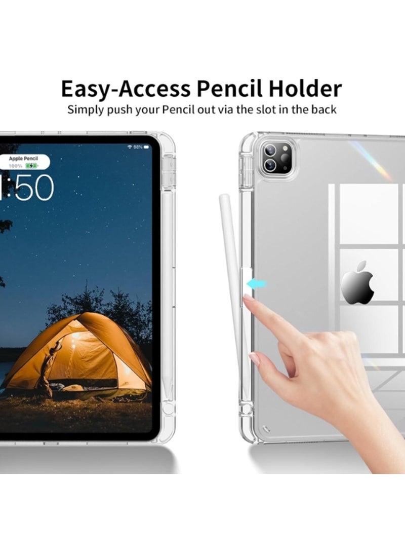 اليشمك لـ iPad Air 13 بوصة (2024) / iPad Pro 12.9 بوصة (22/21/20/18) غطاء الحالة ، وسادة هوائية شفافة مع فتحة القلم لمكافحة الانقطاع ، غطاء واقي للجهاز اللوحي ، تصميم ثلاثي الطي متعدد الزاوية ، استيقاظ / نوم تلقائي ، جلد ناعم ، نظرة - Image 5