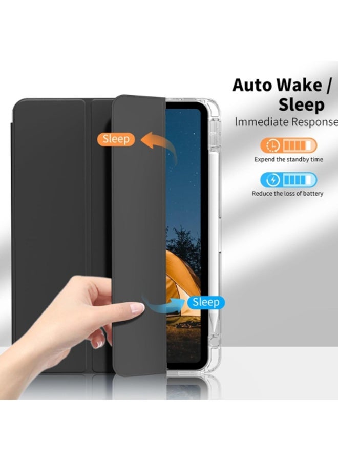 اليشمك لـ iPad Air 13 بوصة (2024) / iPad Pro 12.9 بوصة (22/21/20/18) غطاء الحالة ، وسادة هوائية شفافة مع فتحة القلم لمكافحة الانقطاع ، غطاء واقي للجهاز اللوحي ، تصميم ثلاثي الطي متعدد الزاوية ، استيقاظ / نوم تلقائي ، جلد ناعم ، نظرة - Image 3