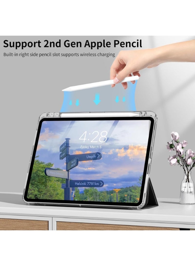 اليشمك لـ iPad Air 13 بوصة (2024) / iPad Pro 12.9 بوصة (22/21/20/18) غطاء الحالة ، وسادة هوائية شفافة مع فتحة القلم لمكافحة الانقطاع ، غطاء واقي للجهاز اللوحي ، تصميم ثلاثي الطي متعدد الزاوية ، استيقاظ / نوم تلقائي ، جلد ناعم ، نظرة - Image 4