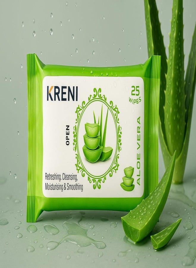 KRENI Clean & Glow Makeup Remover Wipes Pack of 3 (25 Sheets Each) - Cleansing & Hydrating Facial Wipes for Instant Face Cleaning, Soft & Fresh Skin, Glowing Beauty Wet Wipes for All Skin Types (Aloevera, pack of 3) - Image 2