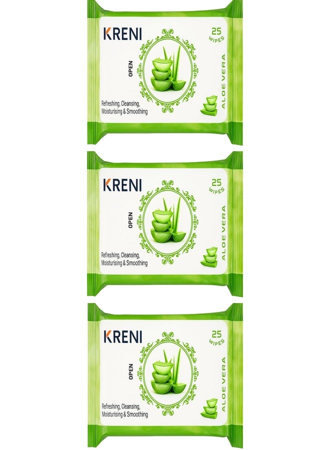 KRENI Clean & Glow Makeup Remover Wipes Pack of 3 (25 Sheets Each) - Cleansing & Hydrating Facial Wipes for Instant Face Cleaning, Soft & Fresh Skin, Glowing Beauty Wet Wipes for All Skin Types (Aloevera, pack of 3) - Image 1