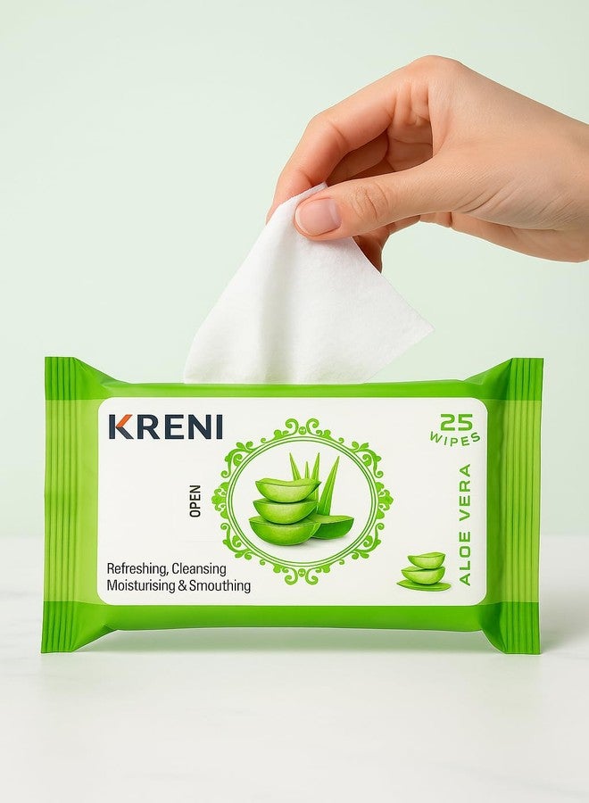 KRENI Clean & Glow Makeup Remover Wipes Pack of 3 (25 Sheets Each) - Cleansing & Hydrating Facial Wipes for Instant Face Cleaning, Soft & Fresh Skin, Glowing Beauty Wet Wipes for All Skin Types (Aloevera, pack of 3) - Image 3