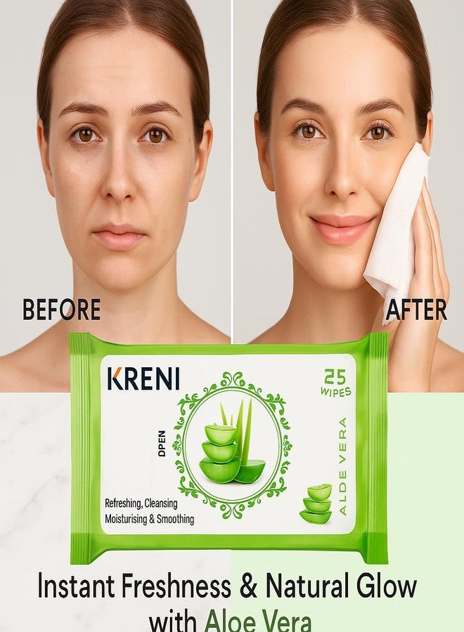 KRENI Clean & Glow Makeup Remover Wipes Pack of 3 (25 Sheets Each) - Cleansing & Hydrating Facial Wipes for Instant Face Cleaning, Soft & Fresh Skin, Glowing Beauty Wet Wipes for All Skin Types (Aloevera, pack of 3) - Image 5