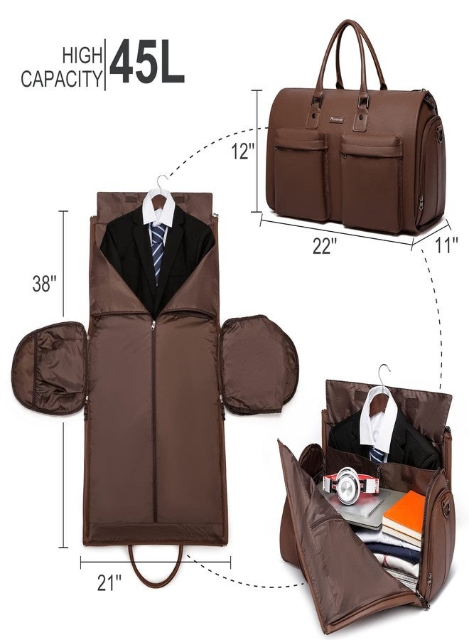 Modoker Leather Garment Bag for Travel, Carry On Suit Carrier Travel Bag with Shoulder Strap/Multiple Pockets,The Garment Duffel Bag for Traveling Men, B-Brown - Image 3