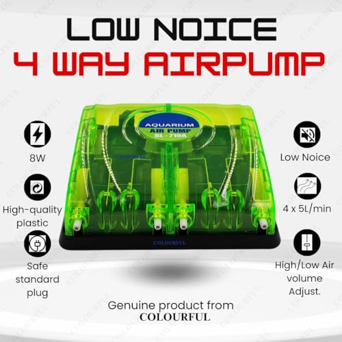 COLOURFUL - 4 Outlet Aquarium Oxygen Air Pump with Air Stones and Pipe | Adjustable and Silent Airpump | Fish Tank Aeration Device for Airpump for Aquarium (BL-710A-Combo-6) - Image 3