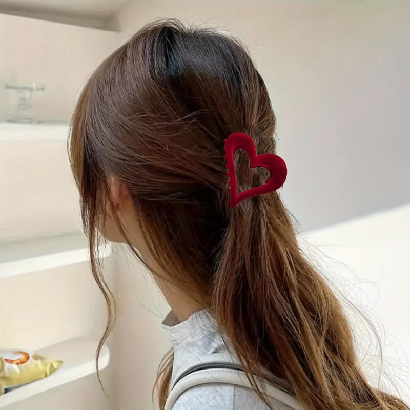 UCCASA 1pcs Love Heart Hair Clips - Valentines Retro Elegant Simple Red Flocked Designs Claw Clips for Thick Thin Hair Red Velvet Heart-Shaped Hair Accessories Valentine Hair Clips for Women Girls - Image 5