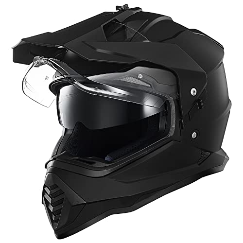 ILM Dual Sport Adventure Motorcycle Helmet with Pinlock Compatible Sun Visor Snowmobile ATV Dirt Bike Off Road Casco Model WS902 (Matte Black, XL) - Image 1