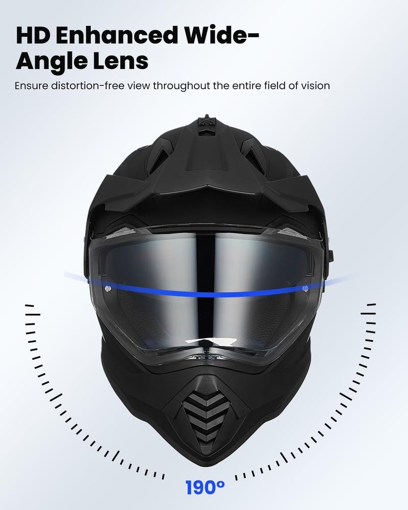 ILM Dual Sport Adventure Motorcycle Helmet with Pinlock Compatible Sun Visor Snowmobile ATV Dirt Bike Off Road Casco Model WS902 (Matte Black, XL) - Image 4