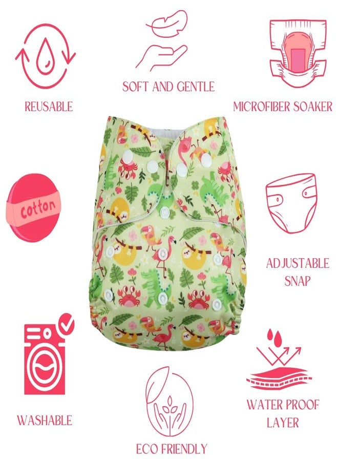 The Mom Store حفاضات قماشية فاخرة فائقة النعومة قابلة لإعادة الاستخدام للأطفال من ذا موم ستور | عبوة من قطعة واحدة | أزرار كبس قابلة للتعديل | 4 طبقات | من 3 أشهر إلى 3 سنوات | مع وسادة داخلية | نقشة جنة استوائية، متعددة الألوان - Image 2