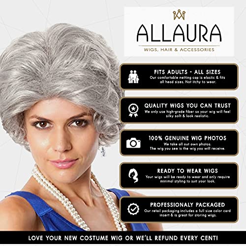 ALLAURA Old Lady Wig Grandma Wig Granny Costume Gray Wigs Queen Elizabeth Costume for Girls Fits All Adults Women GirlsWigs - GrannyWigs for Kids - Image 2