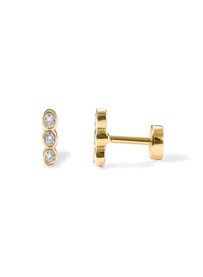PAVOI 14K Gold Plated Flat Back Earrings | Solid 925 Sterling Silver Posts | Helix Cartilage Earrings for Women | Cubic Zirconia Stud Earrings | Trending Fashion Jewelry, 2mm, Yellow Gold, Cubic - Image 1