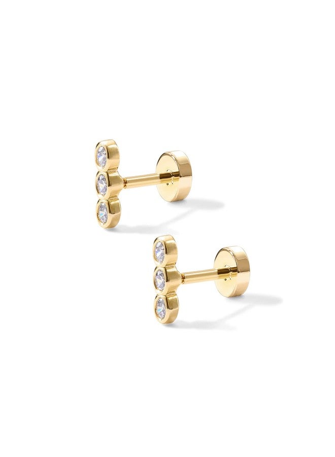 PAVOI 14K Gold Plated Flat Back Earrings | Solid 925 Sterling Silver Posts | Helix Cartilage Earrings for Women | Cubic Zirconia Stud Earrings | Trending Fashion Jewelry, 2mm, Yellow Gold, Cubic - Image 3