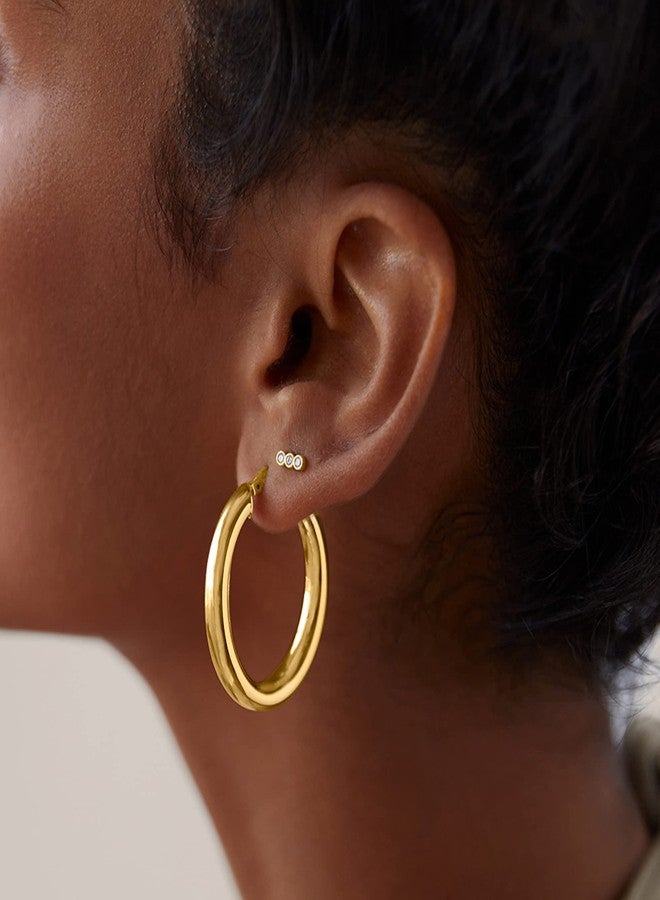 PAVOI 14K Gold Plated Flat Back Earrings | Solid 925 Sterling Silver Posts | Helix Cartilage Earrings for Women | Cubic Zirconia Stud Earrings | Trending Fashion Jewelry, 2mm, Yellow Gold, Cubic - Image 2