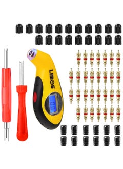 LIMOS Valve Core Remover With Lcd Digital Tire Air Pressure Gauge, 20Pcs Schrader Valve Cores Dual Single Head Valve Core Remover and Car Tire Valve Stem Caps - Tire Repair Tool Kit  - Image 1
