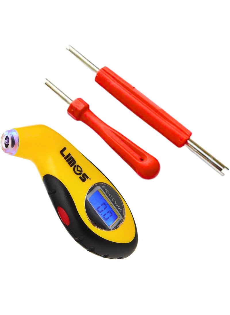 LIMOS - Valve Core Remover With Lcd Digital Tire Air Pressure Gauge, 20Pcs Schrader Valve Cores Dual Single Head Valve Core Remover and Car Tire Valve Stem Caps - Tire Repair Tool Kit - Image 1