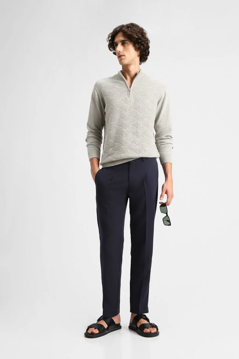 SNITCH Navy Regular Fit Stretch Trousers for Men | Best Price UAE