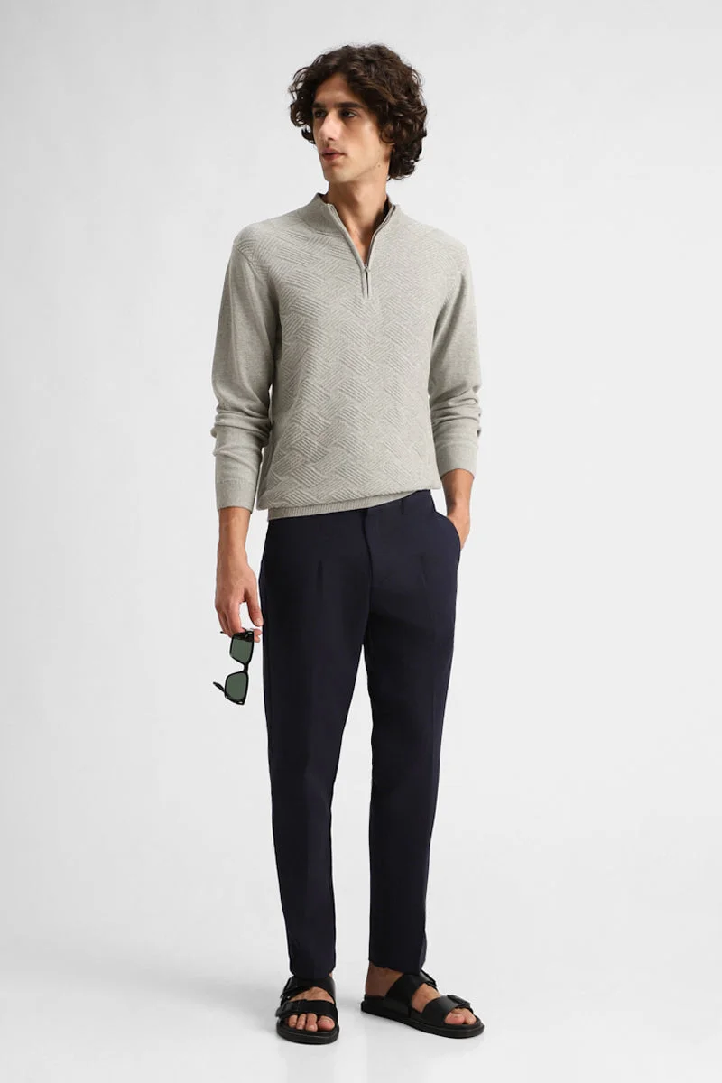 SNITCH Navy Regular Fit Stretch Trousers for Men | Best Price UAE
