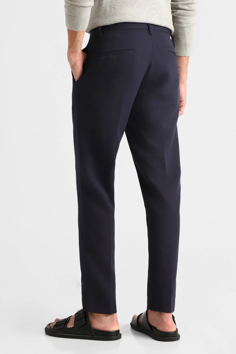 SNITCH Navy Regular Fit Stretch Trousers for Men | Best Price UAE