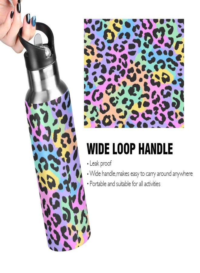 Kcldeci Leopard Print Cute Cheetah Spots Sports Water Bottle 20 Oz Straw Lid Leak Proof Vacuum Insulated Stainless Steel Hot Cold Double Walled Thermo Mug Tumbler Travel Cup Standard Metal Canteen - Image 4