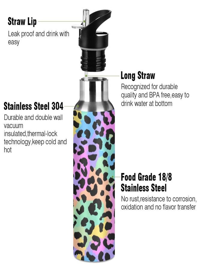 Kcldeci Leopard Print Cute Cheetah Spots Sports Water Bottle 20 Oz Straw Lid Leak Proof Vacuum Insulated Stainless Steel Hot Cold Double Walled Thermo Mug Tumbler Travel Cup Standard Metal Canteen - Image 3