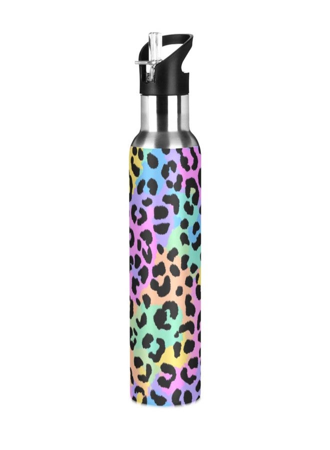 Kcldeci Leopard Print Cute Cheetah Spots Sports Water Bottle 20 Oz Straw Lid Leak Proof Vacuum Insulated Stainless Steel Hot Cold Double Walled Thermo Mug Tumbler Travel Cup Standard Metal Canteen - Image 1