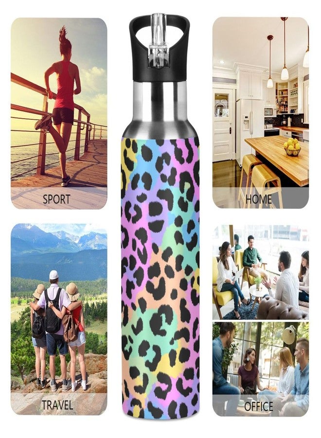 Kcldeci Leopard Print Cute Cheetah Spots Sports Water Bottle 20 Oz Straw Lid Leak Proof Vacuum Insulated Stainless Steel Hot Cold Double Walled Thermo Mug Tumbler Travel Cup Standard Metal Canteen - Image 5
