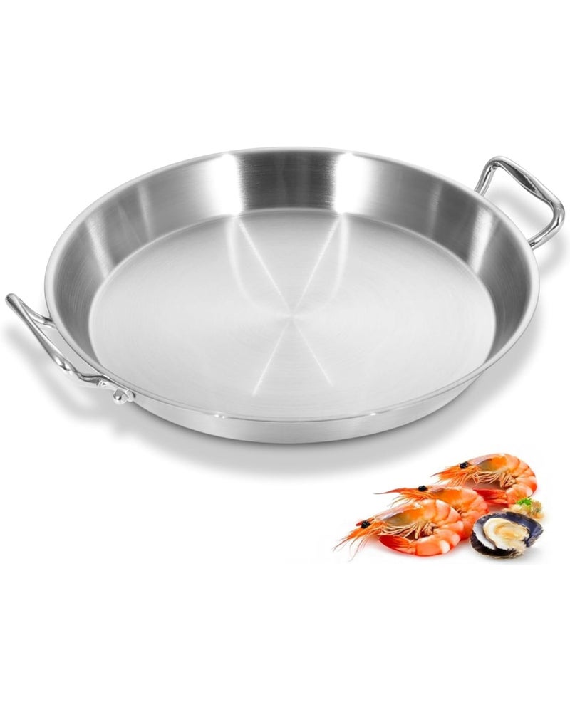 Bzayeat 12 Inch Paella Pan, Tri-ply Stainless Steel Induction Compatible Large Spanish Rice Pan, Great for Spanish Rice, Seafood Paella, Authentic Paella, Socarrat, Oven Safe, 2-4 Servings, Detachable Handles - Image 1