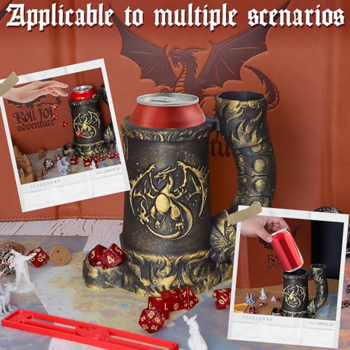 Luazuri Mug Dice Tower Dice Rolling Tower7PCS D20 Dice Set Included for DND Gift and Dungeons and Dragon Tabletop Games Drink Holder Tavern Style Board Game Roller Gold - Image 5