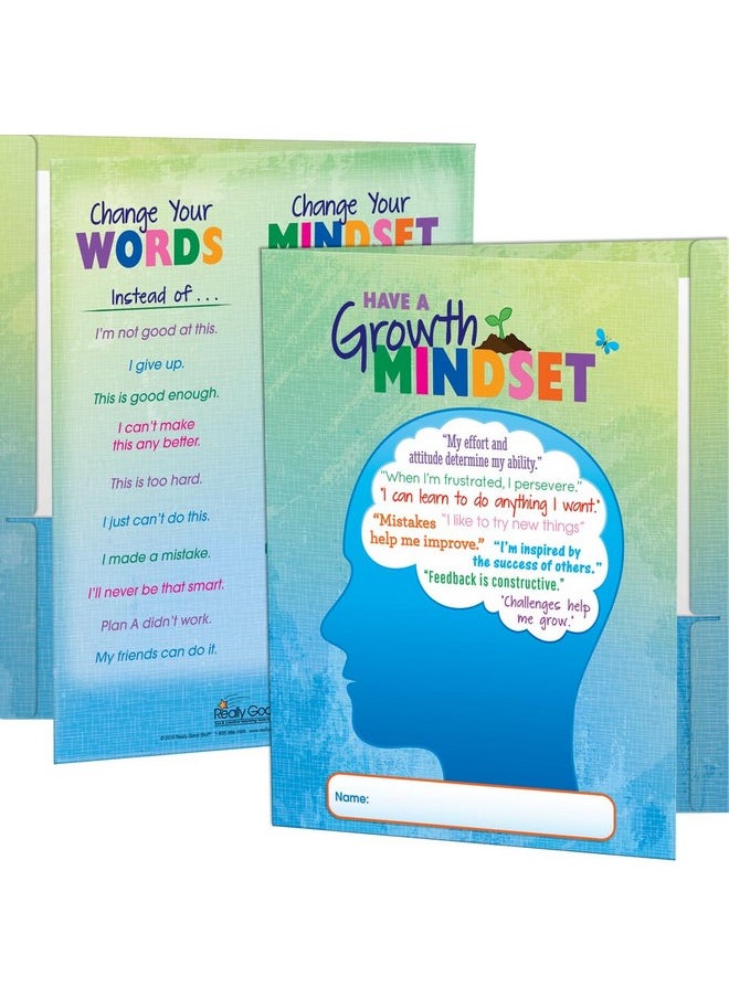 Really Good Stuff - Growth Mindset Folders 9½” By 12” Set Of 12 Laminated 2Pocket Folders Inspire Perseverance And Achievement With Motivating Phrases Great Homework And Take Home Folders - Image 1