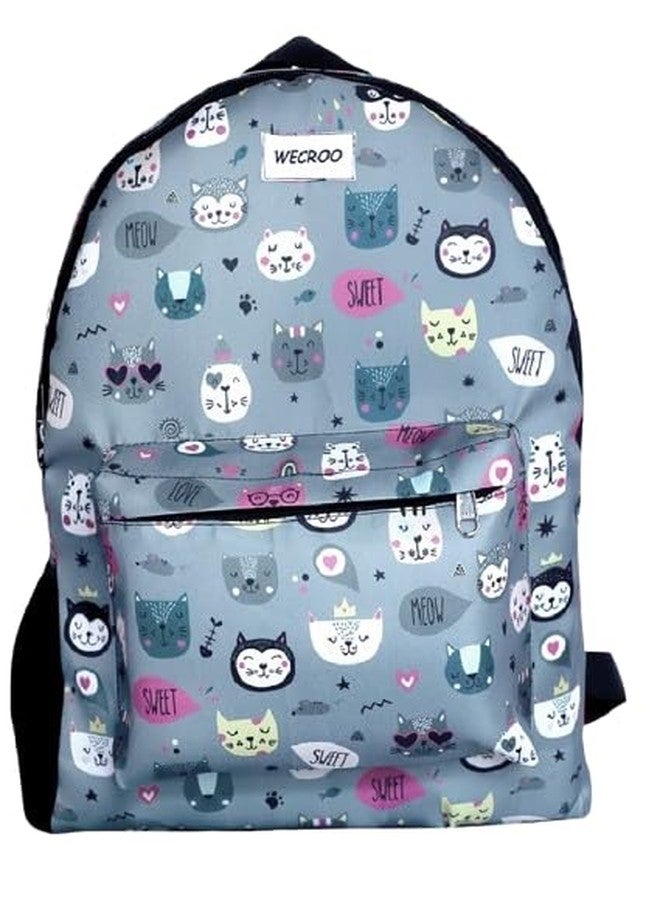 WECROO Printed Backpack with Spring Hair Ties, Backpack for Teens Large Bookbag Lightweight Laptop Bag for Girls Women Casual School Waterproof Backpack (Grey kitty with 5pcs Spring Rubber) - Image 4