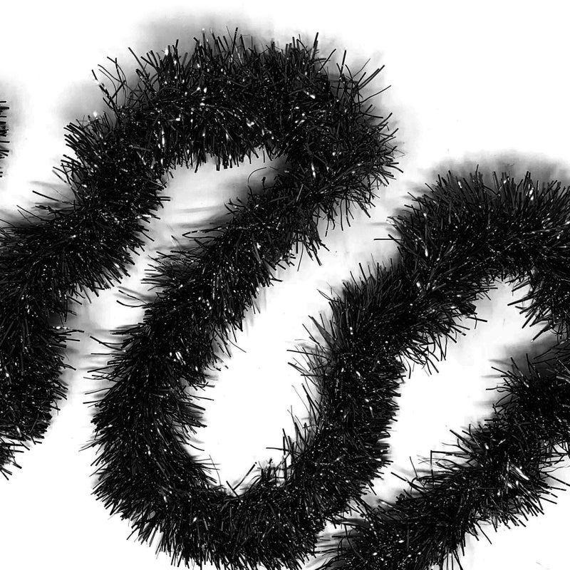 Allgala Black Tinsel Garland  50 Feet Christmas Metallic Foil Tinsel Garland Decoration For Holiday Tree Walll Rail Home Office Event Fall Thanksgiving Halloween Decoration - Image 1