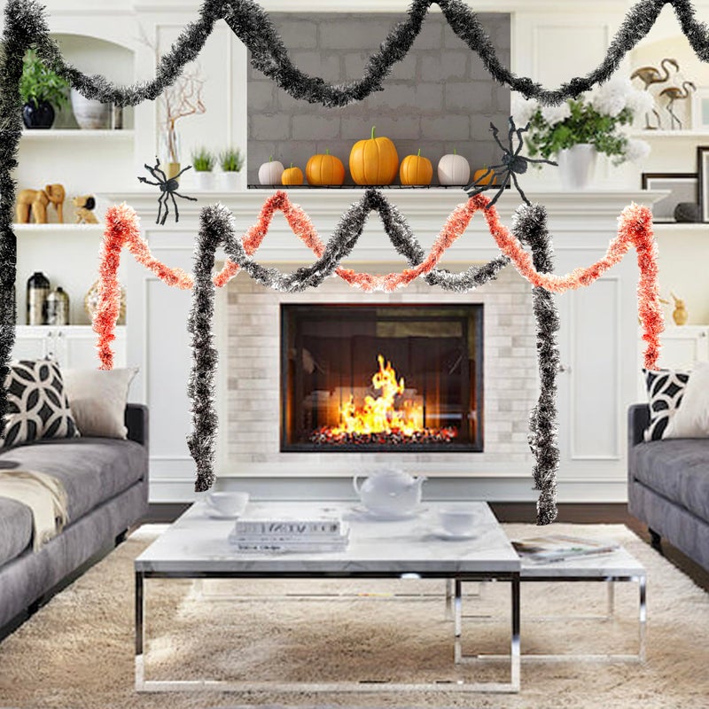 Allgala Black Tinsel Garland  50 Feet Christmas Metallic Foil Tinsel Garland Decoration For Holiday Tree Walll Rail Home Office Event Fall Thanksgiving Halloween Decoration - Image 4