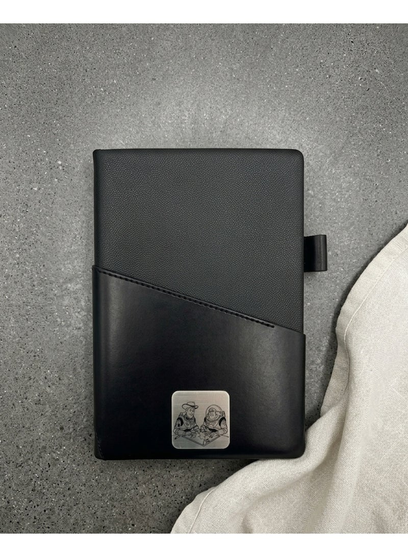 Black Leather Notebook with Woody & Buzz Lightyear Design – Toy Story Inspired Journal for Daily Writing & School Use - Image 2