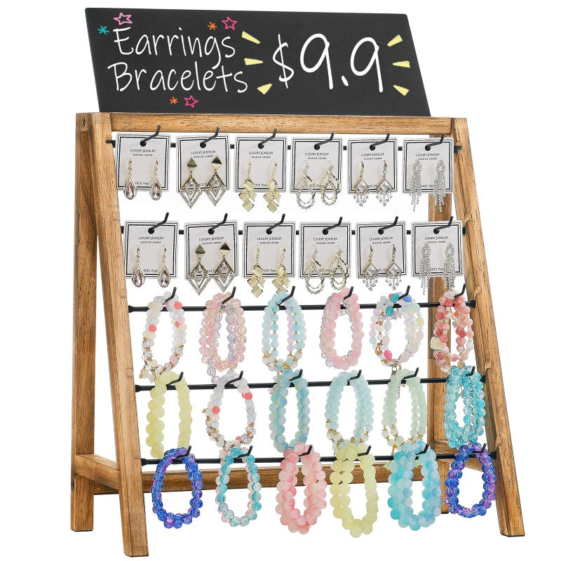 Poyilooo Jewelry Display for Vendors Selling, Wood Earring Bracelet Keychain Display for Vendors with Adversitsing Board 30 Hooks, Large Capacity Jewelry Holder Display Stands Rack for Earring Card - Image 2