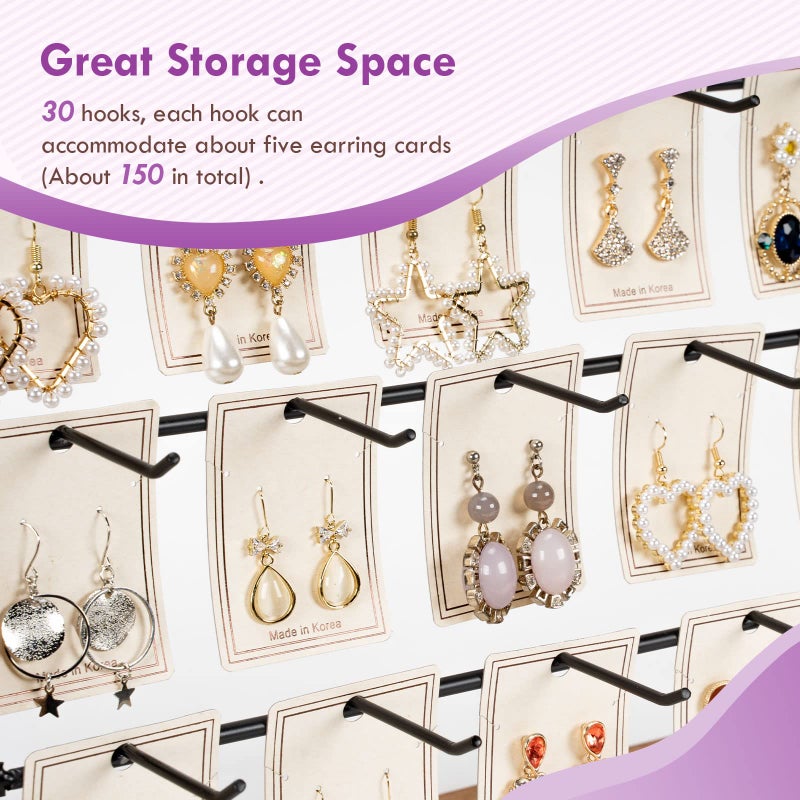 Poyilooo Jewelry Display for Vendors Selling, Wood Earring Bracelet Keychain Display for Vendors with Adversitsing Board 30 Hooks, Large Capacity Jewelry Holder Display Stands Rack for Earring Card - Image 5