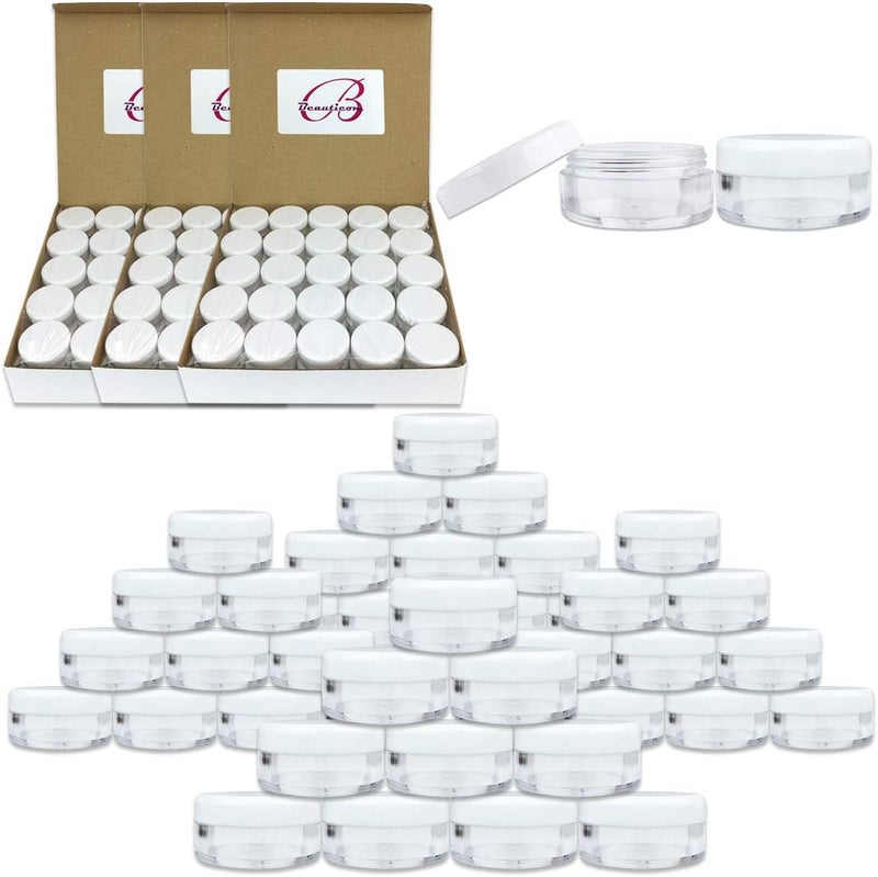 Pana Beauticom (Quantity: 200 Pieces) 5G/5ML Round Clear Jars with White Lids for Lotion, Creams, Toners, Lip Balms, Makeup Samples 