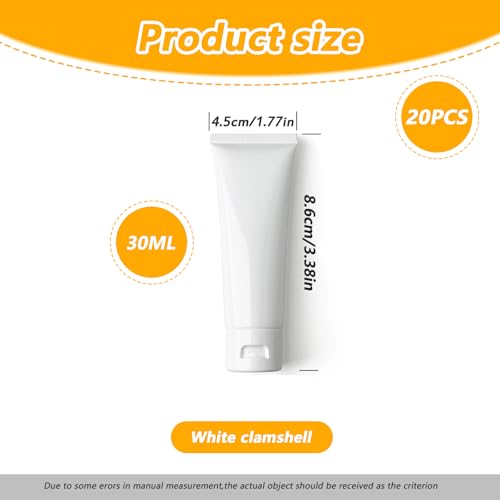 VASANA 20PCS 30ml1oz Empty Refill White Plastic Cosmetic Lotion Tubes Bottles Shampoo Facial Cleanser Makeup Sample Soft Container Tube Bottle Vial Jar Pot Case with Flip Cap - Image 5